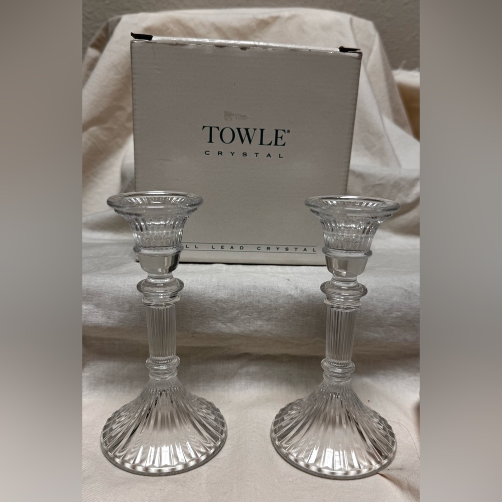 Towle 24% Full Lead Crystal 5" Tall Candle Stick Holders Vintage 1997 Austria